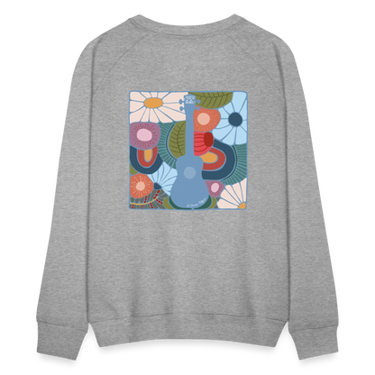 Ukulele-Sweatshirt - Motiv "Modern Flowers" - handgezeichnetes Design - Grau meliert