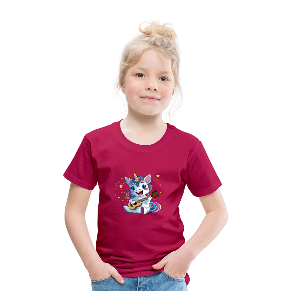 Kinder Premium T-Shirt "Ukulele-Einhorn" - dunkles Pink