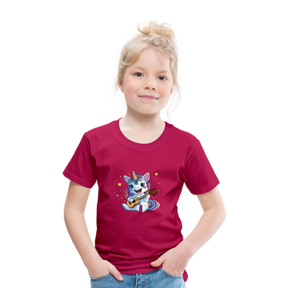 Kinder Premium T-Shirt "Ukulele-Einhorn" - dunkles Pink