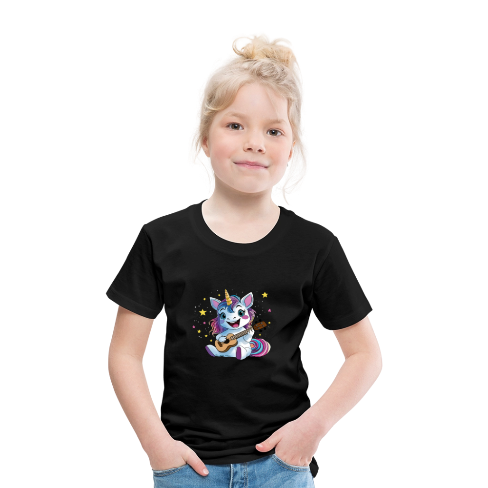Kinder Premium T-Shirt "Ukulele-Einhorn" - Schwarz