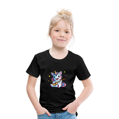 Kinder Premium T-Shirt "Ukulele-Einhorn" - Schwarz