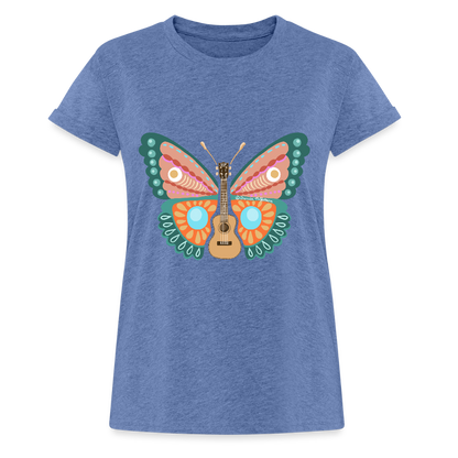 Ukulele Damen T-Shirt - "Ukulele-Schmetterling" - Denim meliert