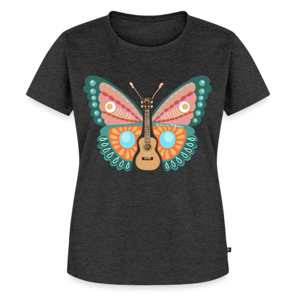 Damen Premium T-Shirt - "Ukulele Schmetterling" - Anthrazit meliert