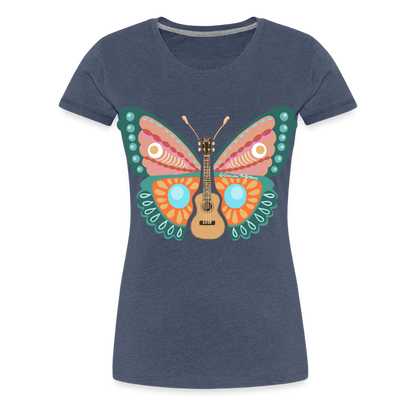 Damen Premium T-Shirt - "Ukulele Schmetterling" - Blau meliert