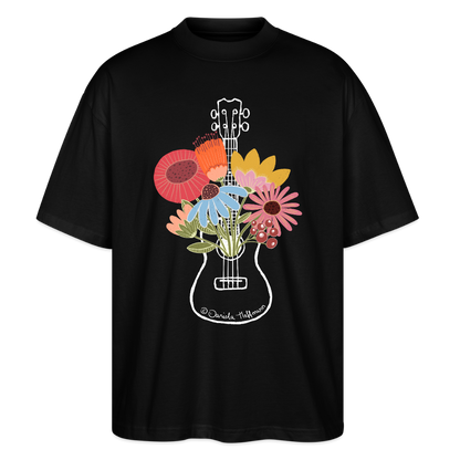 Ukulele Damen T-Shirt - "Flower Power" - CURVY VIBES - Schwarz