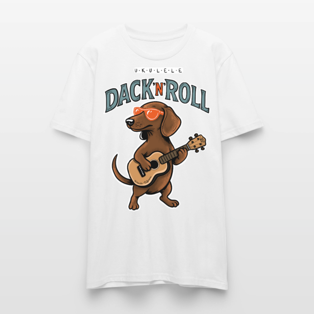 Unisex Ukulele-T-Shirt - „Dack’n’Roll“ - Weiß