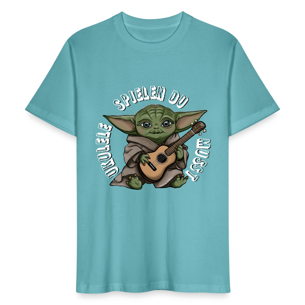 Ukulele T-Shirt Unisex - "Meister Yoda: Ukulele spielen du musst" - Pastelltürkis