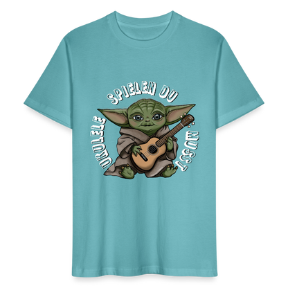 Ukulele T-Shirt Unisex - "Meister Yoda: Ukulele spielen du musst" - Pastelltürkis