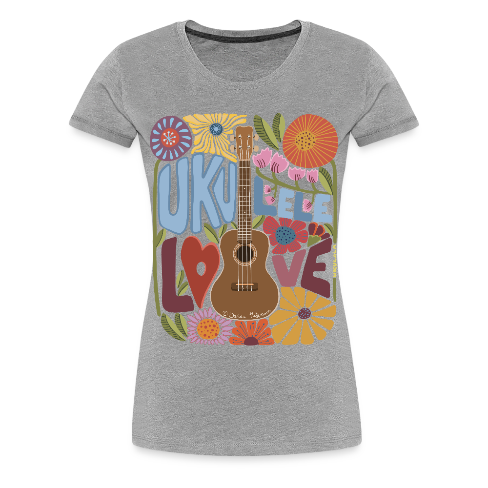 Damen Premium T-Shirt - "Ukulele love" - Grau meliert