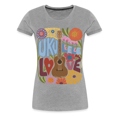 Damen Premium T-Shirt - "Ukulele love" - Grau meliert