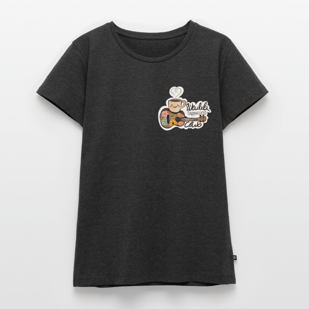 Damen Premium T-Shirt - „Ukulele Cappuccino Club" - Anthrazit meliert