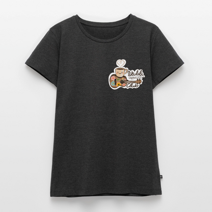 Damen Premium T-Shirt - „Ukulele Cappuccino Club" - Anthrazit meliert