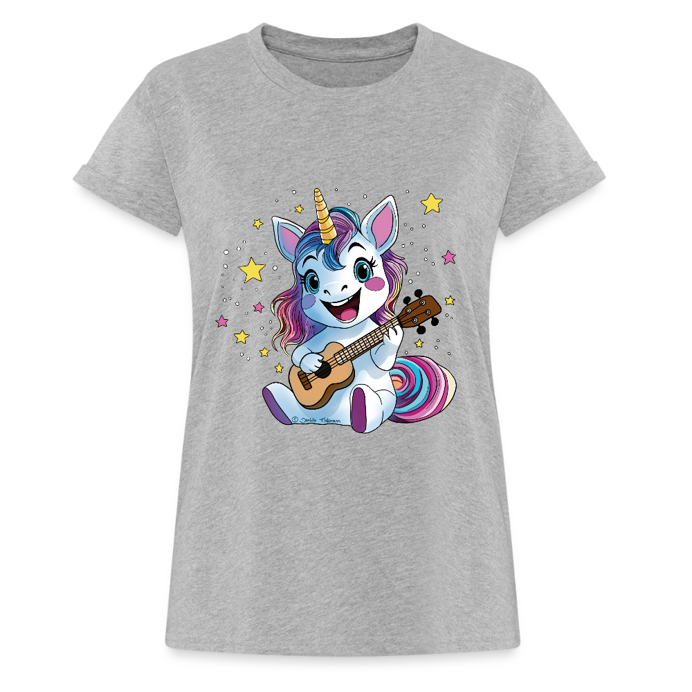 Ukulele Damen T-Shirt - "Ukulele-Einhorn" - Grau meliert