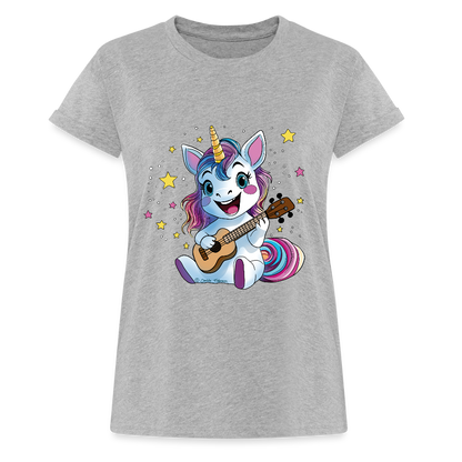 Ukulele Damen T-Shirt - "Ukulele-Einhorn" - Grau meliert