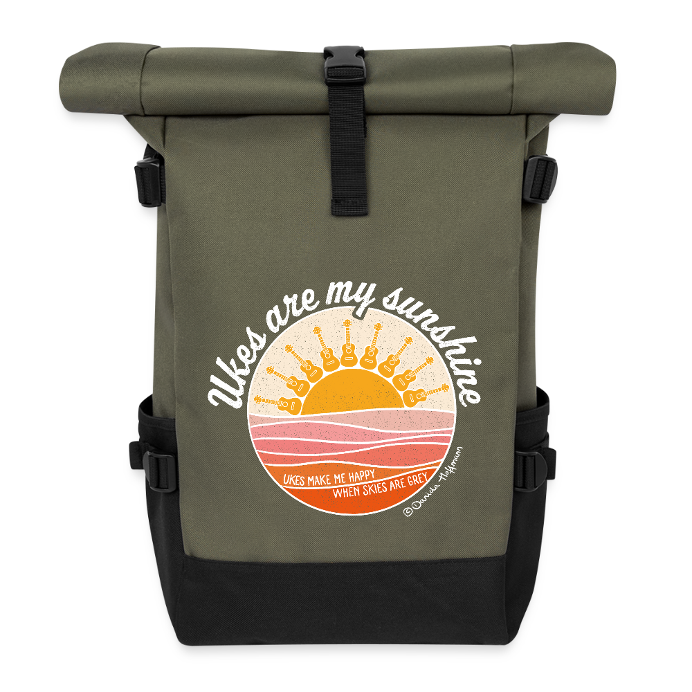Ukulele Rolltop Rucksack "Ukes are my sunshine" - Olive/Schwarz