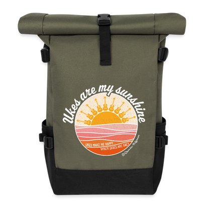 Ukulele Rolltop Rucksack "Ukes are my sunshine" - Olive/Schwarz