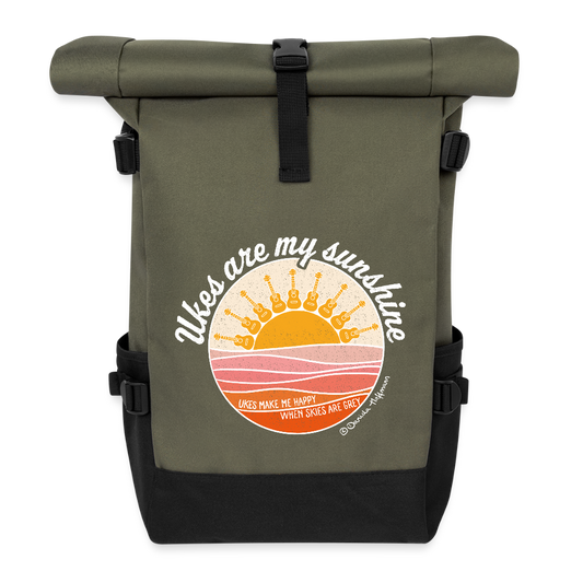 Ukulele Rolltop Rucksack "Ukes are my sunshine" - Olive/Schwarz