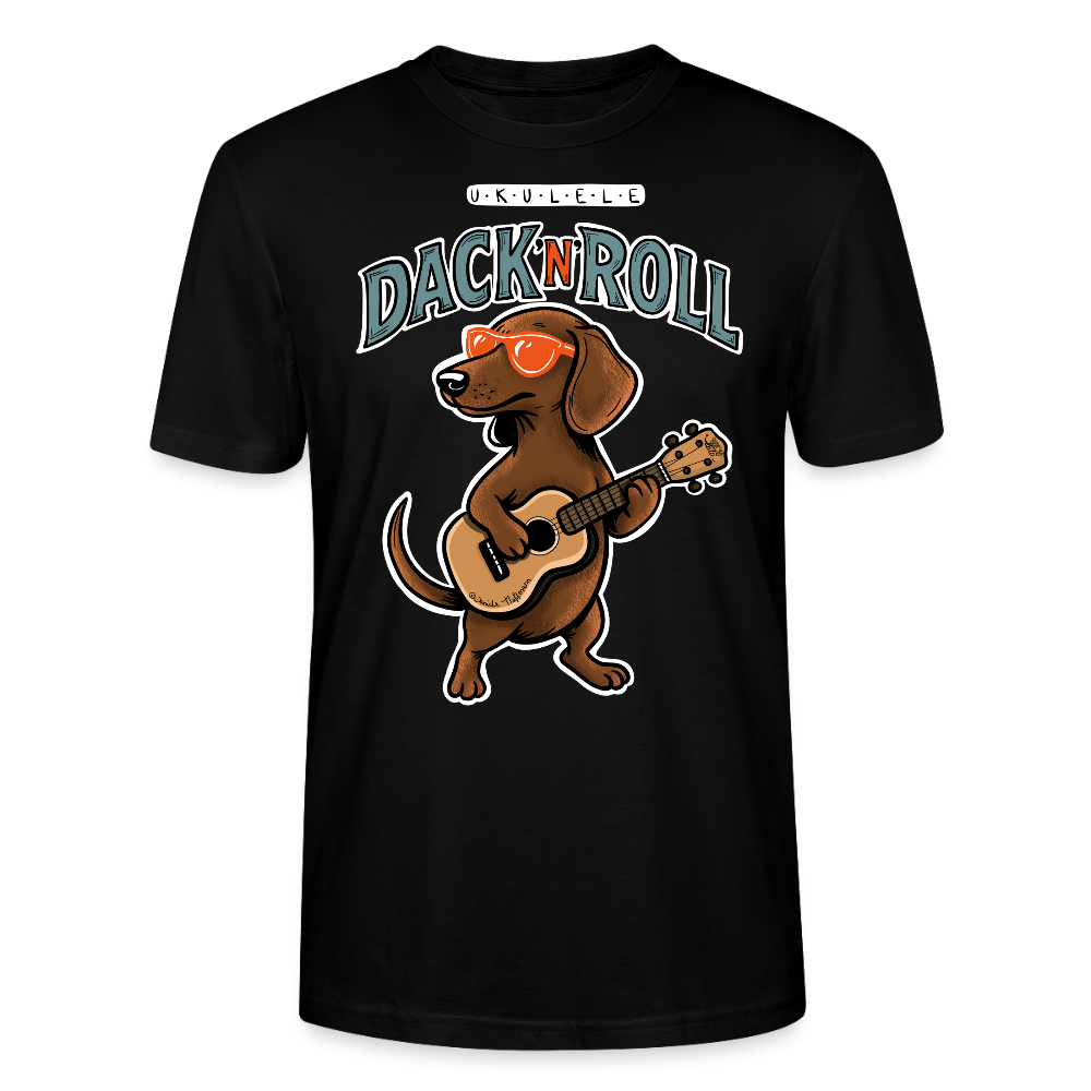 Unisex Ukulele-T-Shirt - „Dack’n’Roll“ - Schwarz