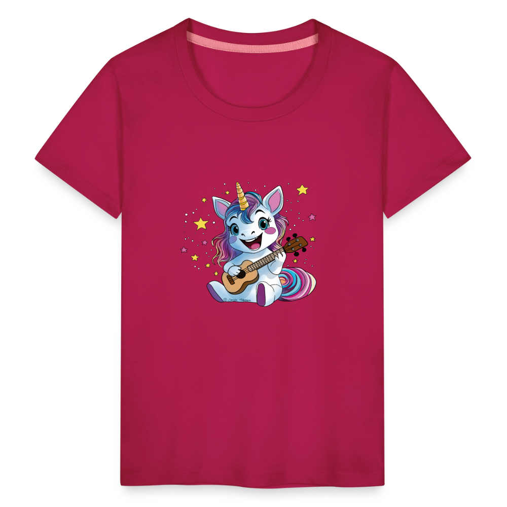 Kinder Premium T-Shirt "Ukulele-Einhorn" - dunkles Pink