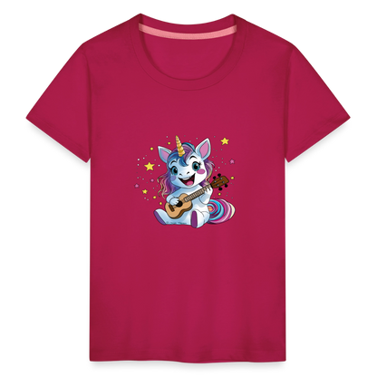 Kinder Premium T-Shirt "Ukulele-Einhorn" - dunkles Pink
