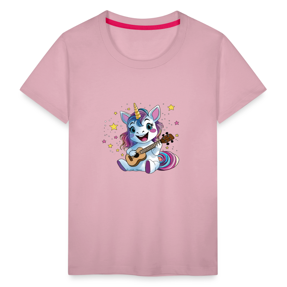 Kinder Premium T-Shirt "Ukulele-Einhorn" - Hellrosa