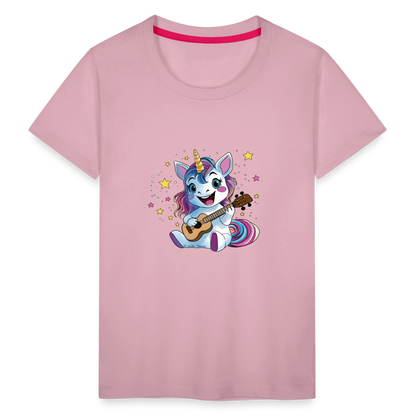 Kinder Premium T-Shirt "Ukulele-Einhorn" - Hellrosa