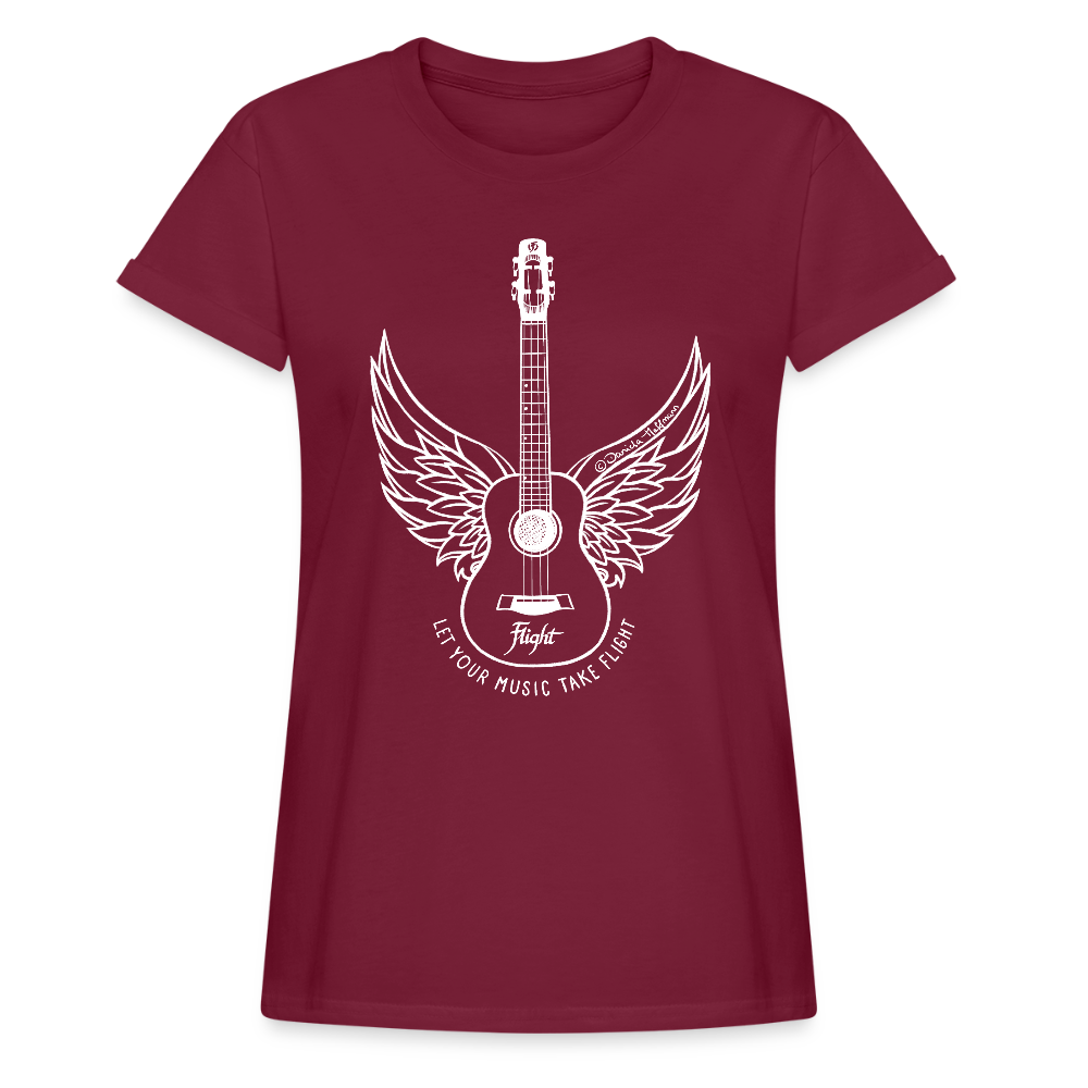 Ukulele Damen T-Shirt - "Let your music take flight" - Bordeaux