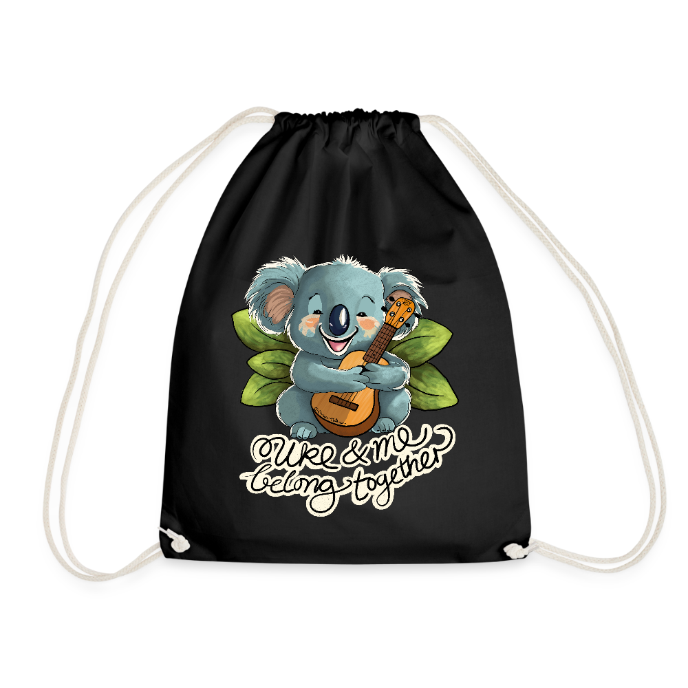 Ukulele Turnbeutel - "Uke and me belong together" - Schwarz