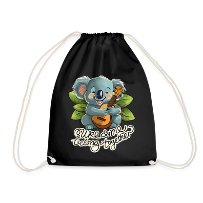 Ukulele Turnbeutel - "Uke and me belong together" - Schwarz