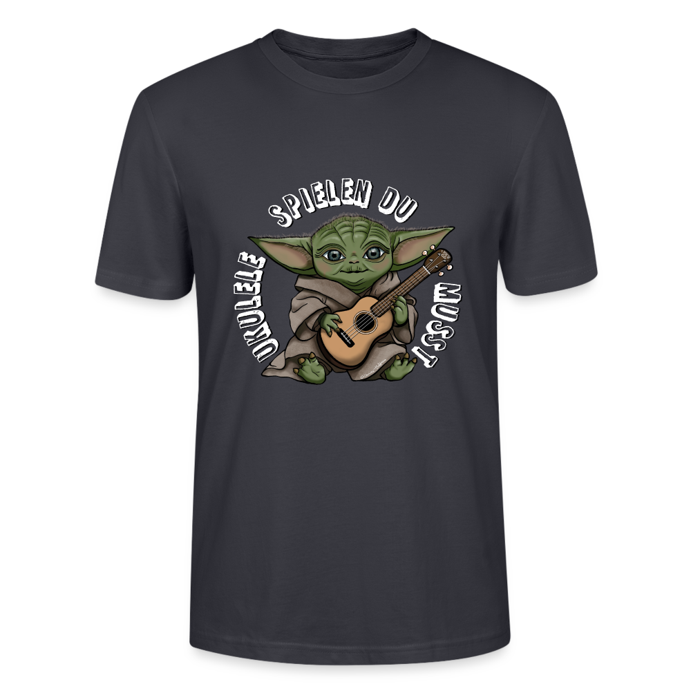 Ukulele T-Shirt Unisex - "Meister Yoda: Ukulele spielen du musst" - Dunkles Graublau