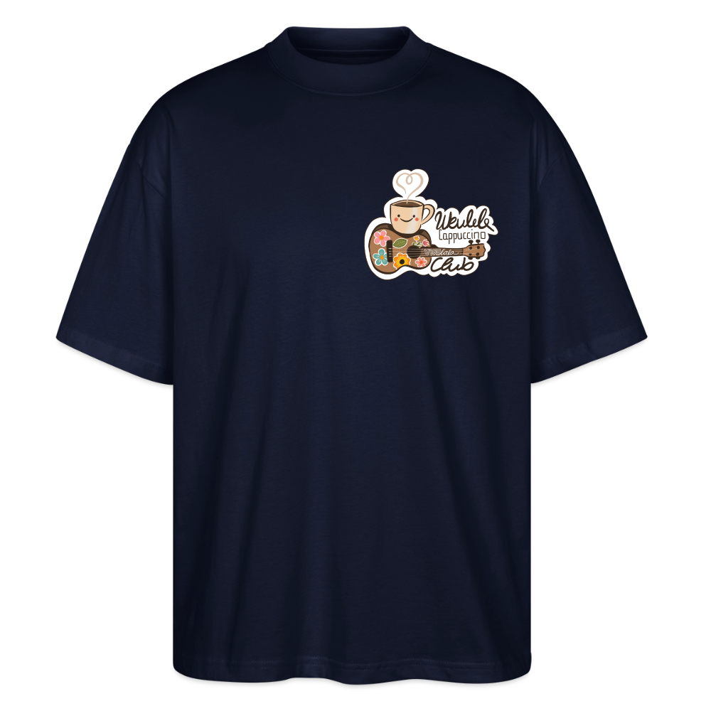 Ukulele Damen T-Shirt - „Ukulele Cappuccino Club“ - CURVY VIBES - Navy
