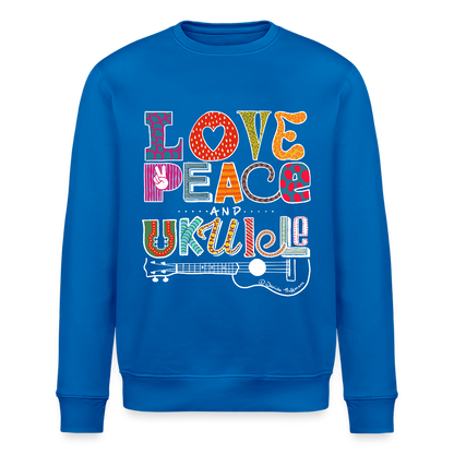Ukulele-Sweatshirt - "LOVE, PEACE & UKULELE" - Königsblau