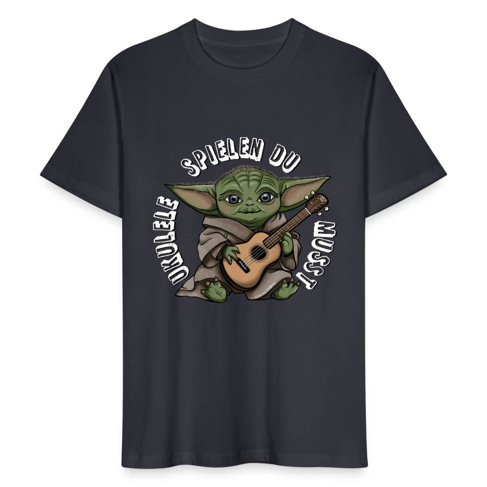 Ukulele T-Shirt Unisex - "Meister Yoda: Ukulele spielen du musst" - Dunkles Graublau