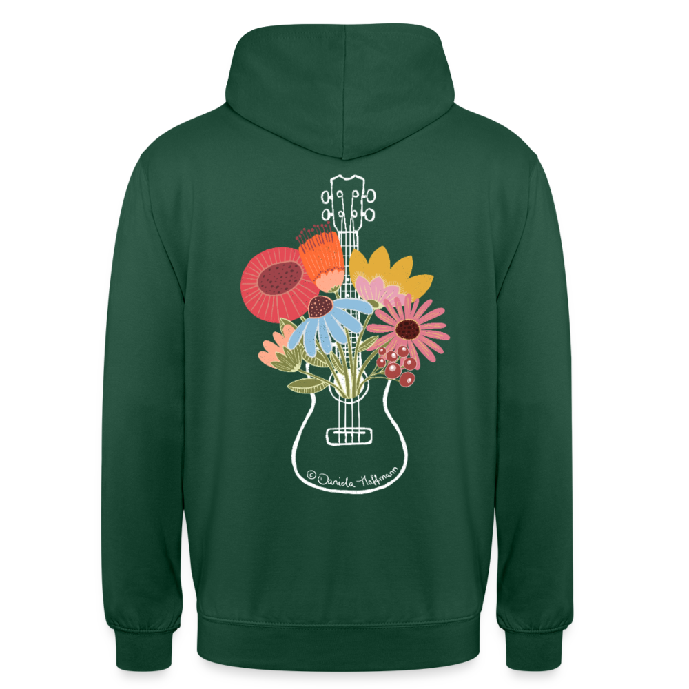 Ukulele Unisex Hoodie - "Flower Power" - Flaschengrün