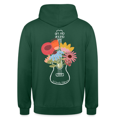 Ukulele Unisex Hoodie - "Flower Power" - Flaschengrün