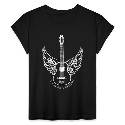 Ukulele Damen T-Shirt - "Let your music take flight" - Schwarz