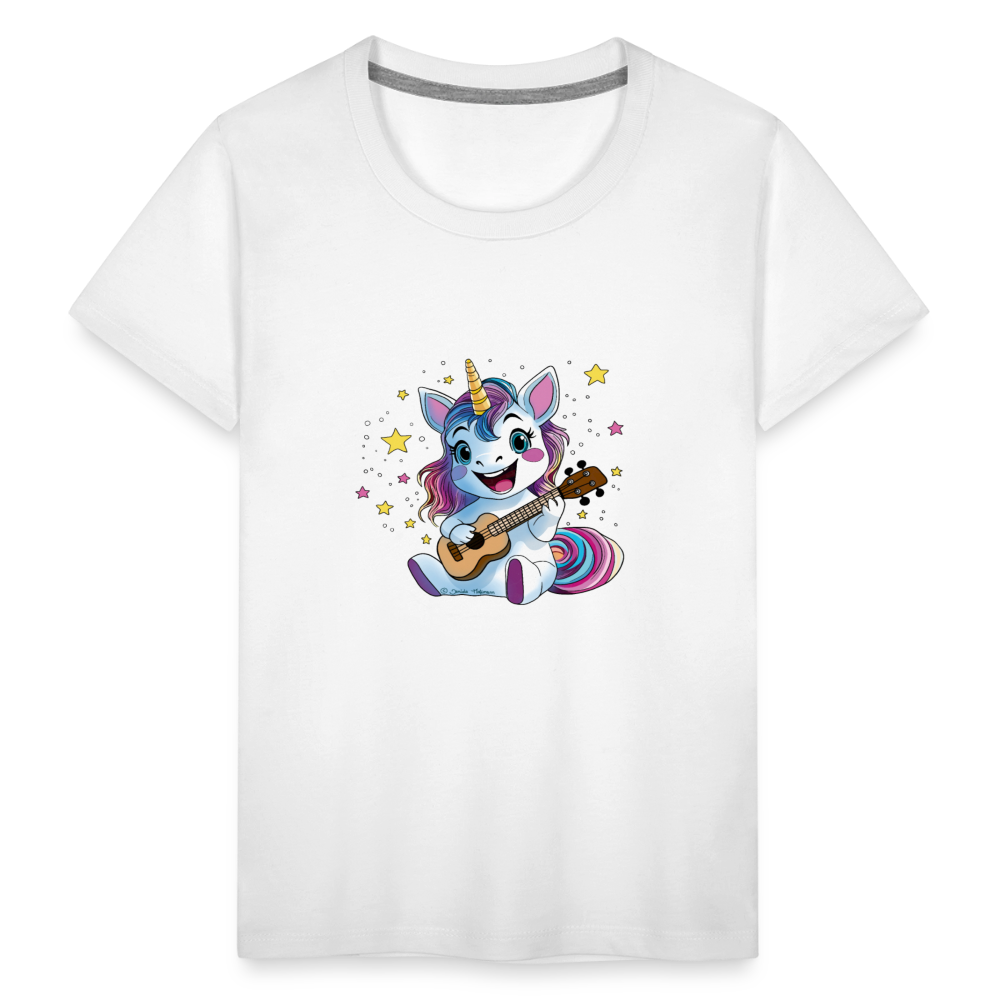 Kinder Premium T-Shirt "Ukulele-Einhorn" - Weiß