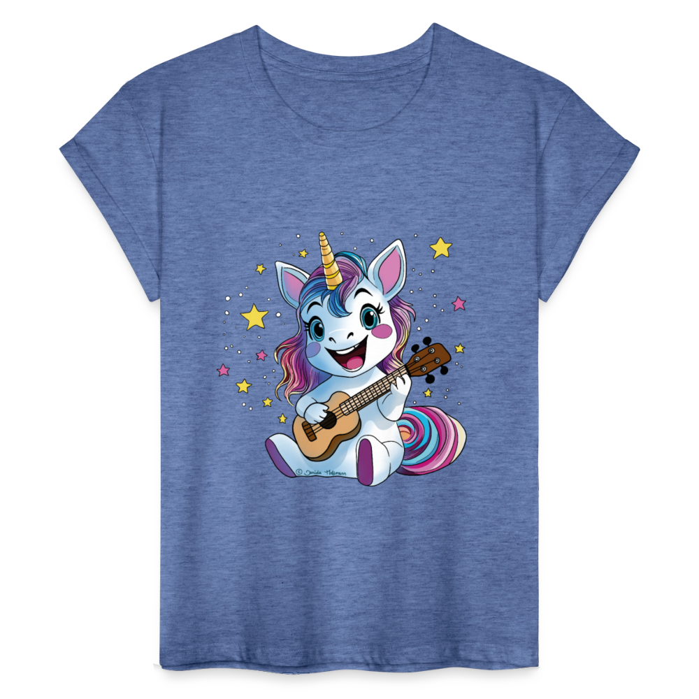 Ukulele Damen T-Shirt - "Ukulele-Einhorn" - Denim meliert