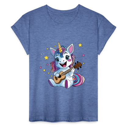 Ukulele Damen T-Shirt - "Ukulele-Einhorn" - Denim meliert