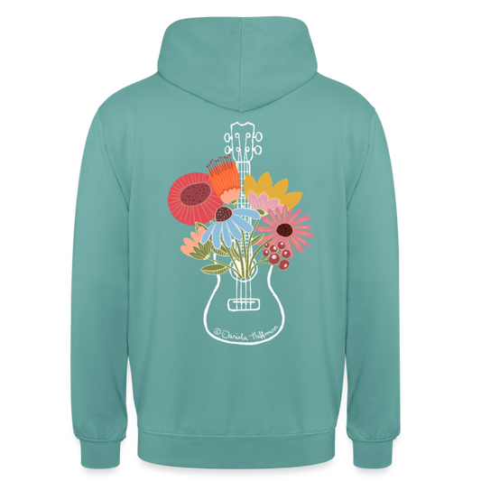 Ukulele Unisex Hoodie - "Flower Power" - Pastelltürkis