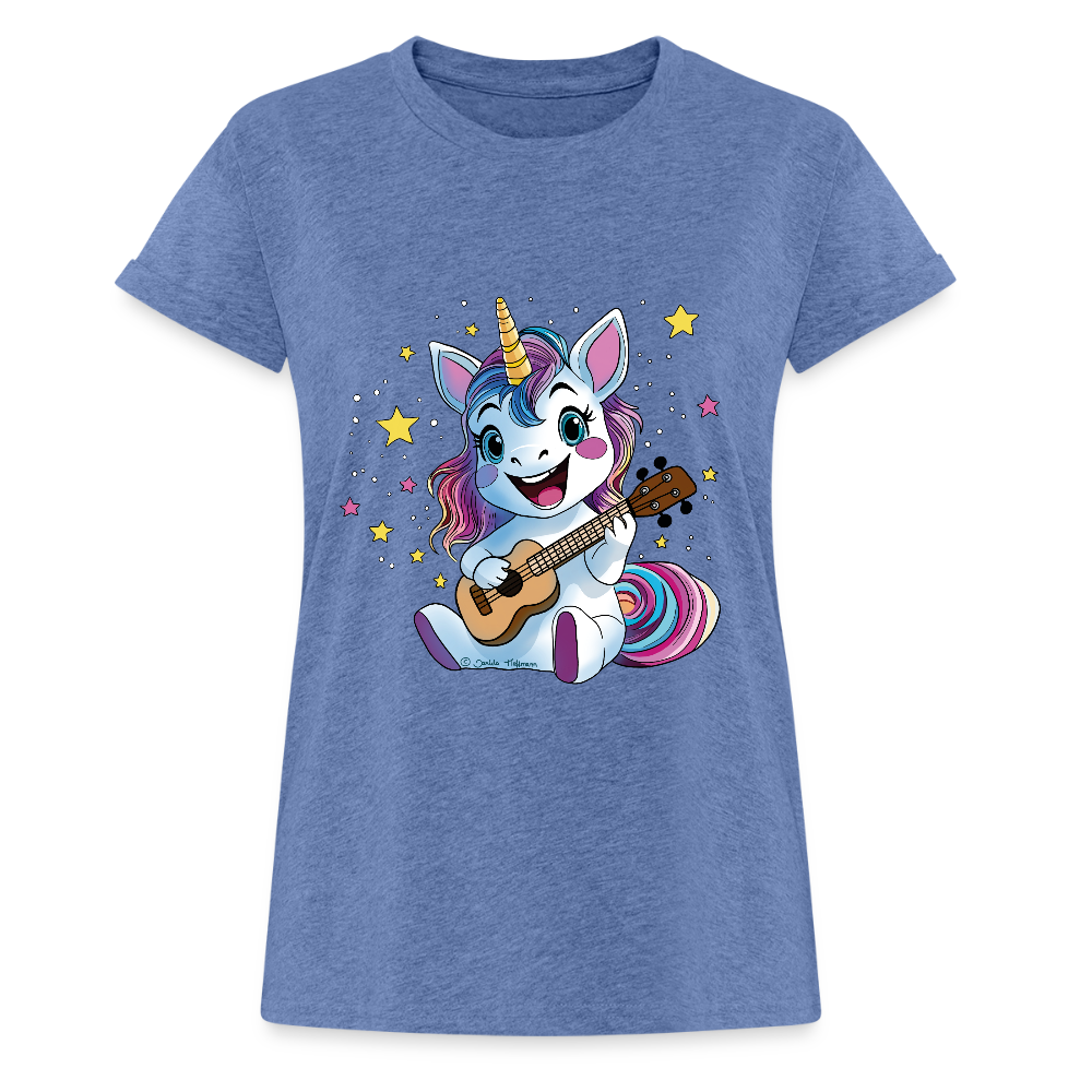 Ukulele Damen T-Shirt - "Ukulele-Einhorn" - Denim meliert