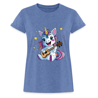 Ukulele Damen T-Shirt - "Ukulele-Einhorn" - Denim meliert