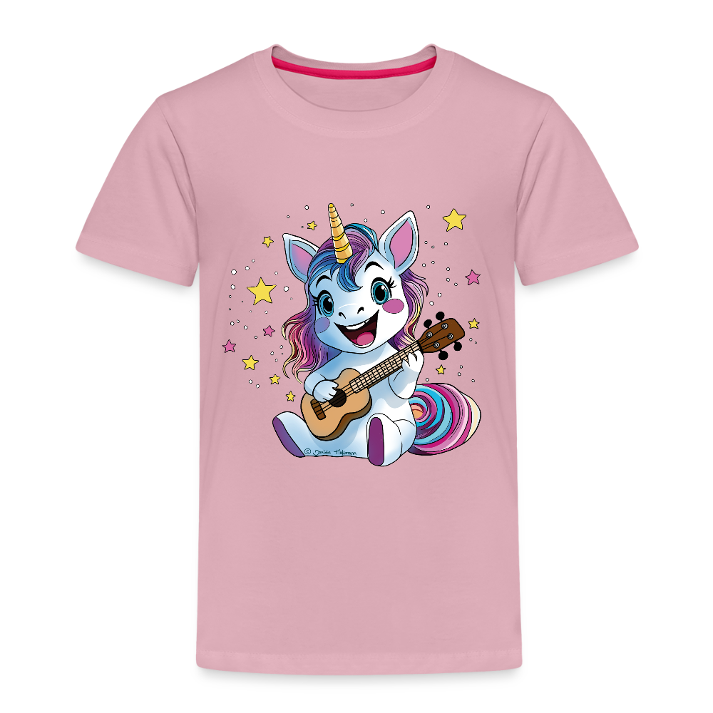 Kinder Premium T-Shirt "Ukulele-Einhorn" - Hellrosa