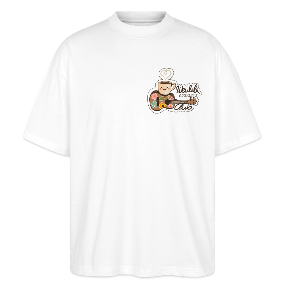 Ukulele Damen T-Shirt - „Ukulele Cappuccino Club“ - CURVY VIBES - Weiß