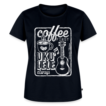Damen Premium T-Shirt - "Coffee & Ukulele" - Navy