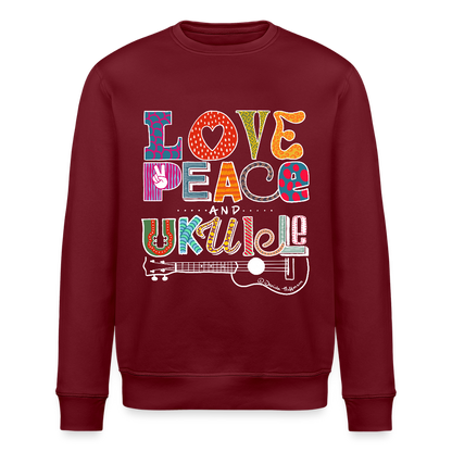 Ukulele-Sweatshirt - "LOVE, PEACE & UKULELE" - Burgunderrot
