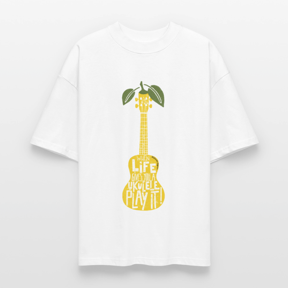 Ukulele Damen T-Shirt - "When life gives you a Ukulele - Play it!" - CURVY VIBES - Weiß