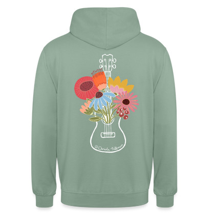 Ukulele Unisex Hoodie - "Flower Power" - Graugrün