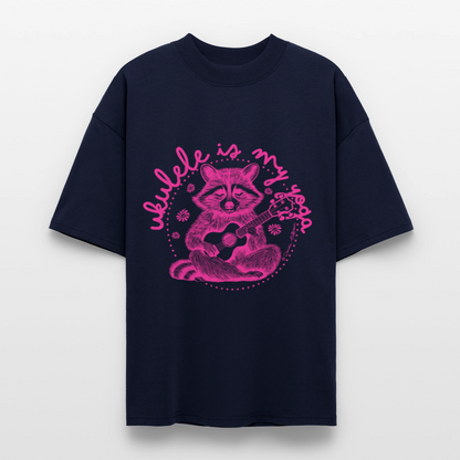 Ukulele Damen T-Shirt - "Ukulele is my yoga" - CURVY VIBES - Navy
