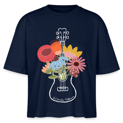 Ukulele Damen-Shirt "Flower Power" - Relaxed Fit - Navy